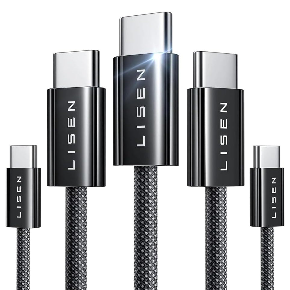 Kabel za podatke i punjenje USB-C - USB-C Lisen, 60W, Set 5 komada (2 x 1m, 2 x 2m, 1 x 3m), Crni YL0123070010