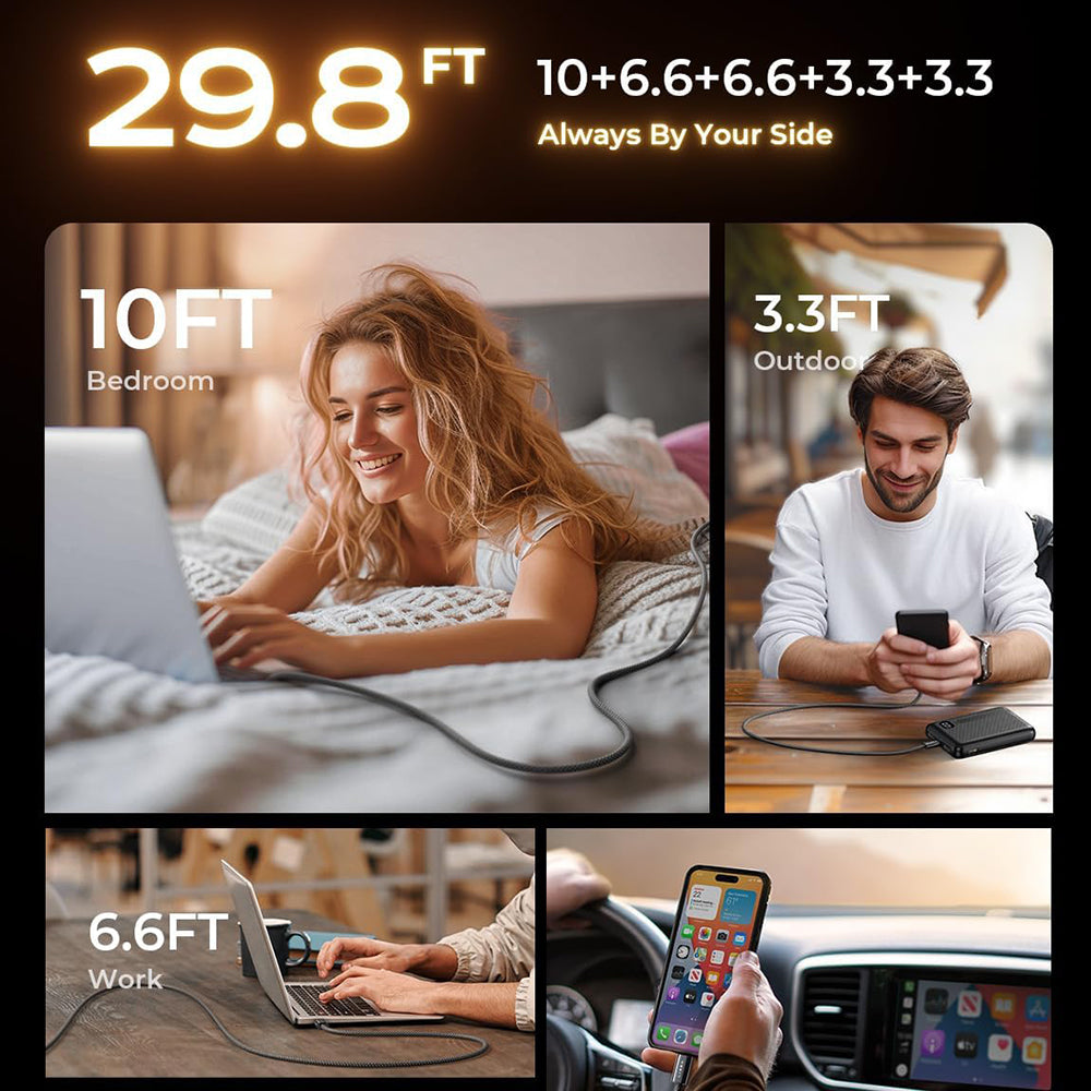 Kabel za podatke i punjenje USB-C - USB-C Lisen, 60W, Set 5 komada (2 x 1m, 2 x 2m, 1 x 3m), Crni YL0123070010