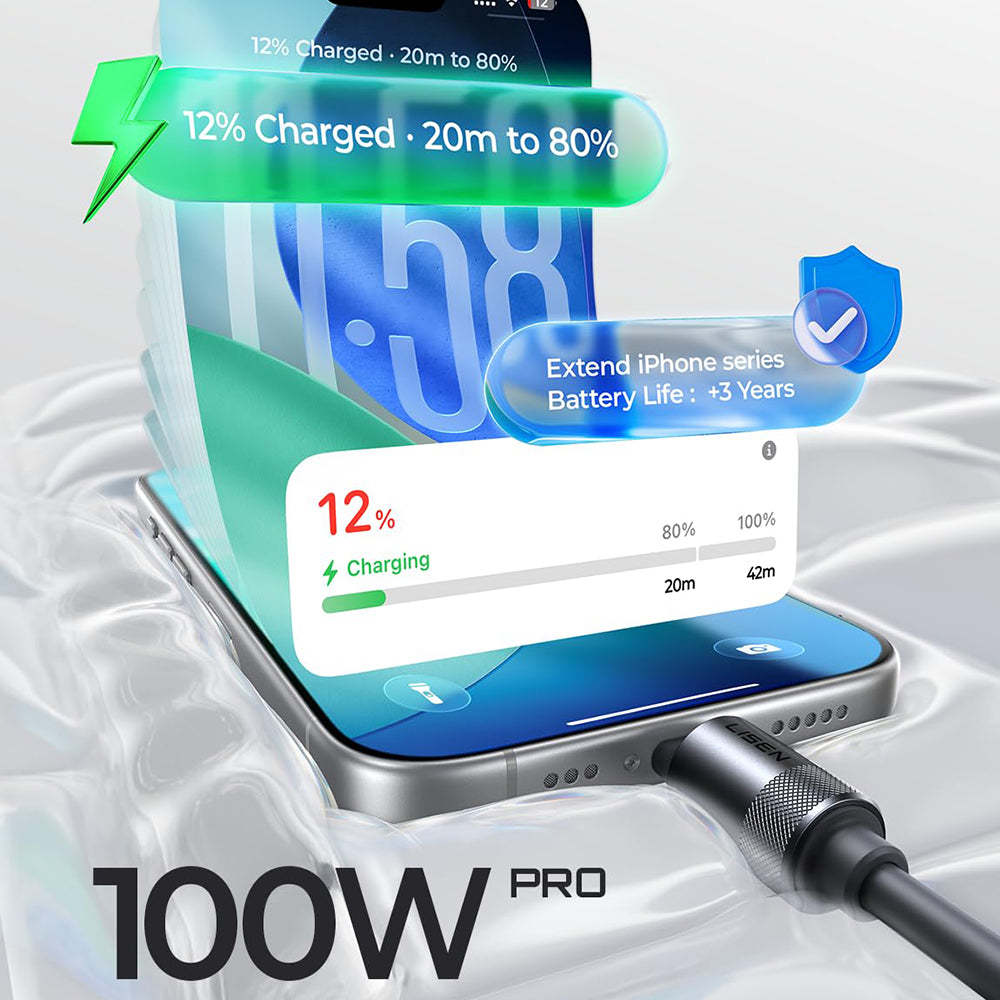 Kabel za podatke i punjenje USB-C - USB-C Lisen L115, 100W, 3m, Crni YL0125040001