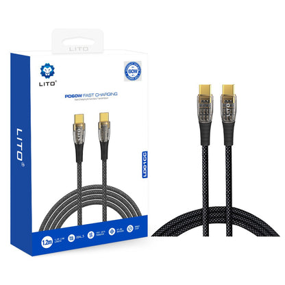 Kabel za podatke i punjenje USB-C - USB-C Lito LD01, 60W, 1.2m, Crni