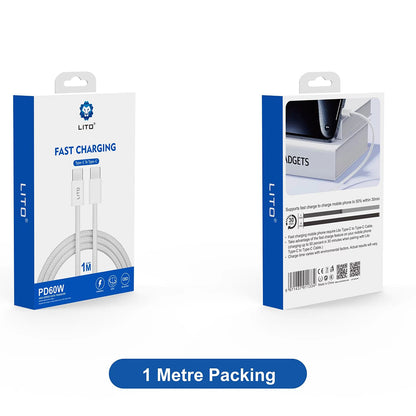 Kabel za podatke i punjenje USB-C - USB-C Lito LD04CC, 60W, 1m, Bijeli