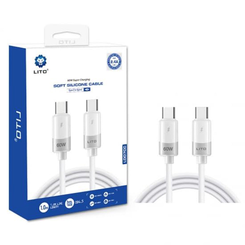 Kabel za podatke i punjenje USB-C - USB-C Lito LD07, 60W, 1m, Bijeli
