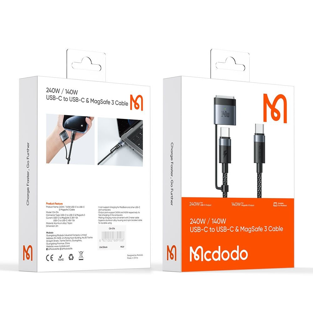 McDodo CA-0140 kabel za punjenje, USB-C - USB-C / MagSafe 3, 240W, 2m, Crni