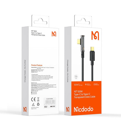 Kabel za podatke i punjenje USB-C - USB-C McDodo CA-3400 Angled, 100W, 1.2m, Crni