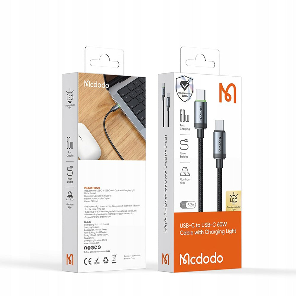 Kabel za podatke i punjenje USB-C - USB-C McDodo CA-4410, 60W, 1m, Crni