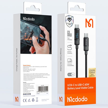 Kabel za podatke i punjenje USB-C - USB-C McDodo CA-5780 Bat Display, 60W, 1.2m, Crni