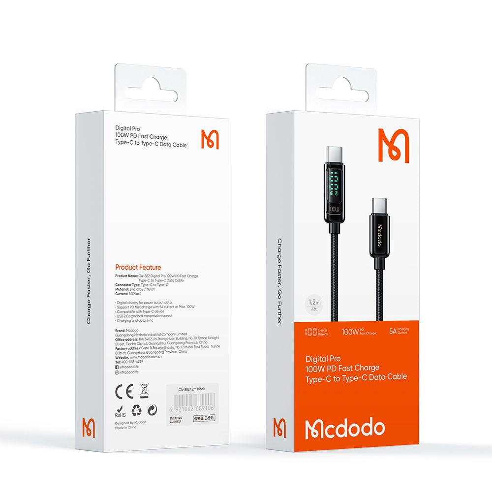 Kabel za podatke i punjenje USB-C - USB-C McDodo CA-8820 Display, 100W, 1.2m, Crni