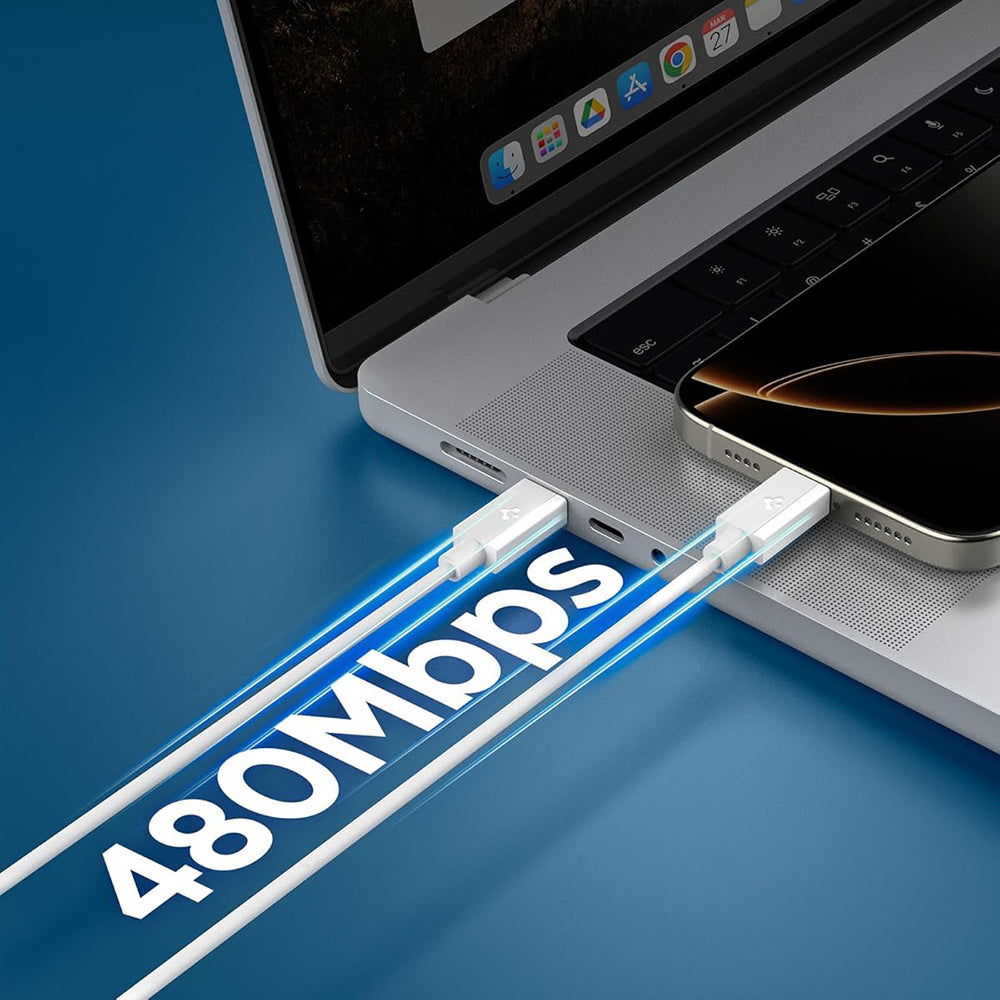 USB-C - USB-C kabel za prijenos podataka i punjenje Spigen EB6015CC, 60W, 1.5m, Bijela ACA10416