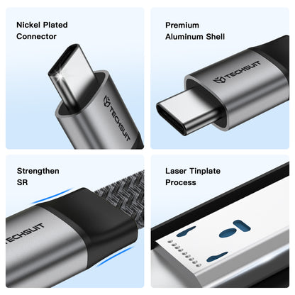 USB-C kabel za prijenos podataka i punjenje - USB-C Techsuit ElysiumSync Pro CX1, 240W, 1m, Siva