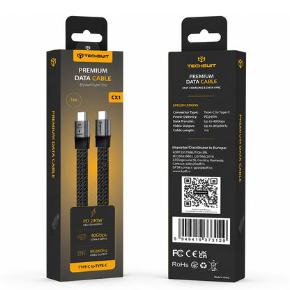 USB-C kabel za prijenos podataka i punjenje - USB-C Techsuit ElysiumSync Pro CX1, 240W, 1m, Siva