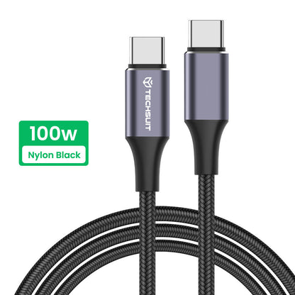 Kabel za podatke i punjenje USB-C - USB-C Techsuit PCB018, 100W, 1m, Crni
