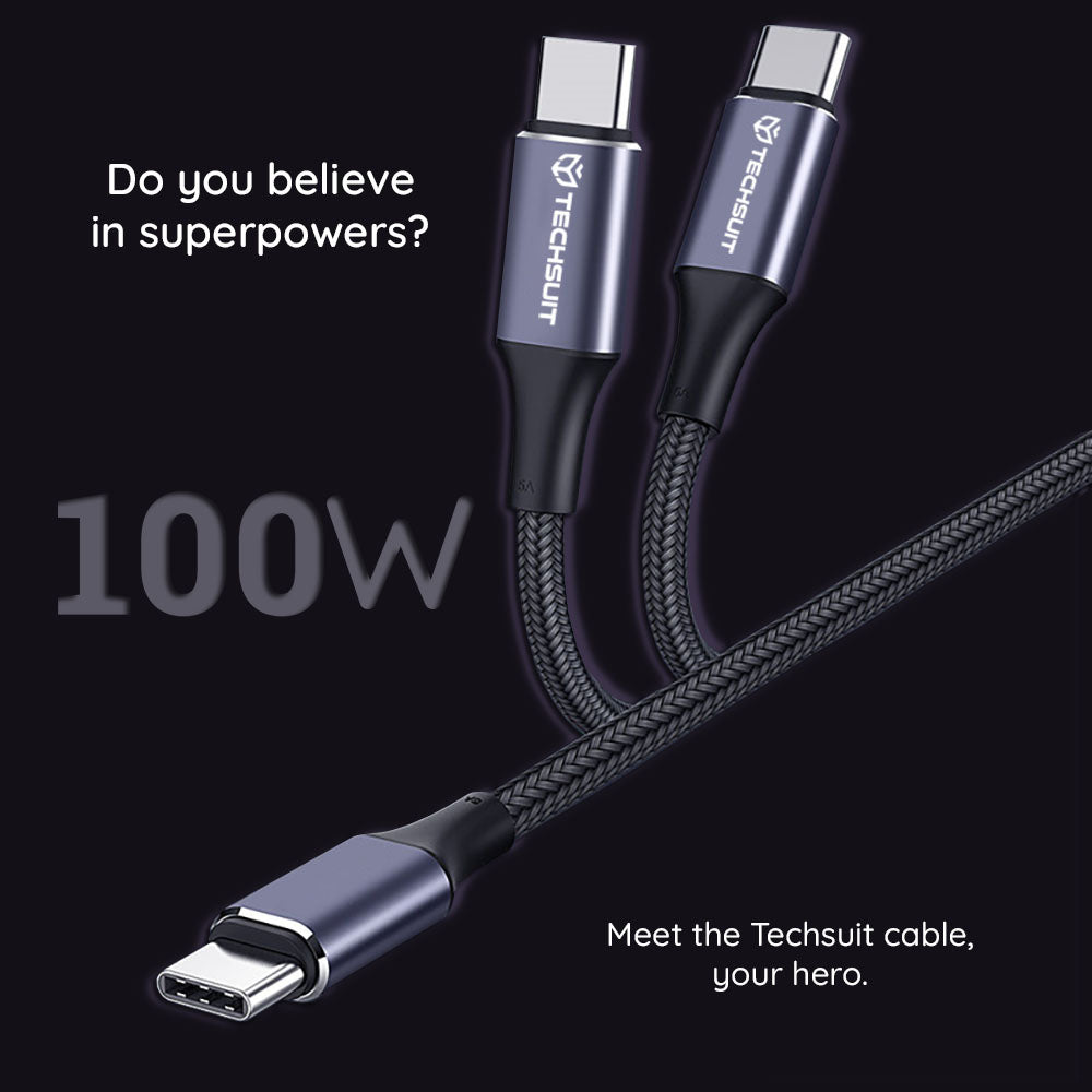 Kabel za podatke i punjenje USB-C - USB-C Techsuit PCB018, 100W, 1m, Crni