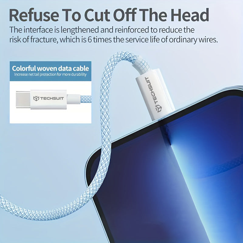 Kabel za podatke i punjenje USB-C - USB-C Techsuit PCB114D, 60W, 1m, Plavi