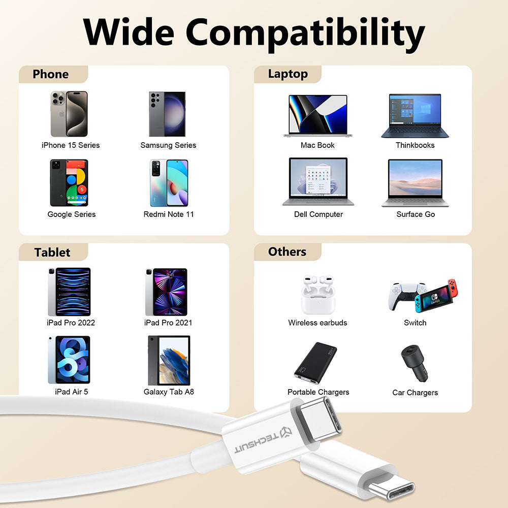 Kabel za prijenos podataka i punjenje USB-C - USB-C Techsuit PCB130, 60W, 1m, Bijeli