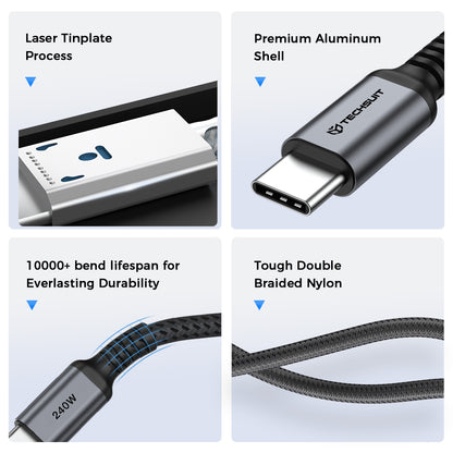 USB-C - USB-C kabel za prijenos podataka i punjenje Techsuit TitanSync Pro CX2, 240W, 1m, Siva