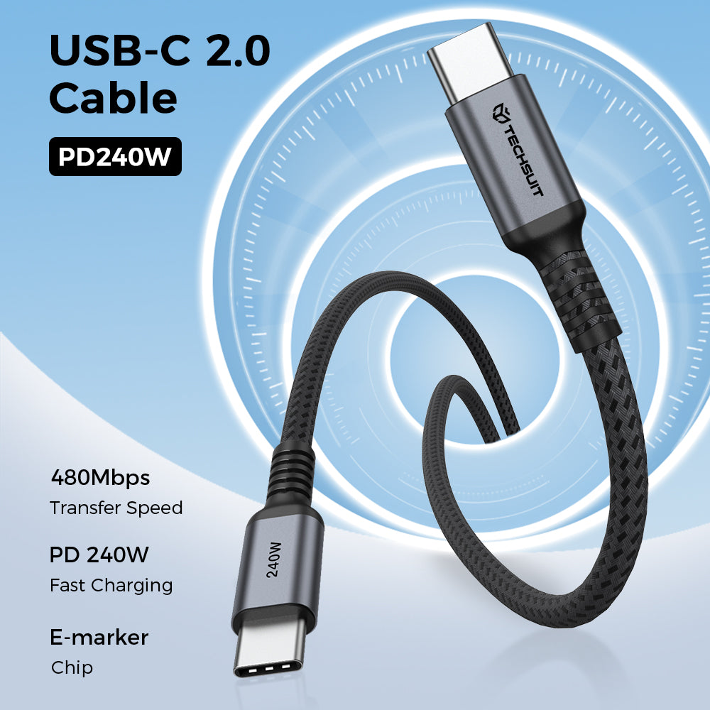 USB-C kabel za prijenos podataka i punjenje - USB-C Techsuit TitanSync Pro CX2, 240W, 2m, Siva