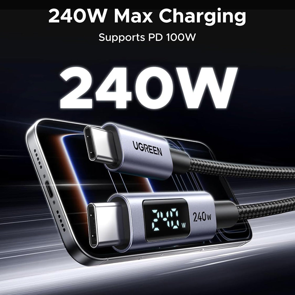 USB-C - USB-C kabel za prijenos podataka i punjenje UGREEN 65867 Display, 240W, 2m, Siva