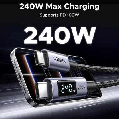 USB-C - USB-C kabel za prijenos podataka i punjenje UGREEN 65867 Display, 240W, 2m, Siva
