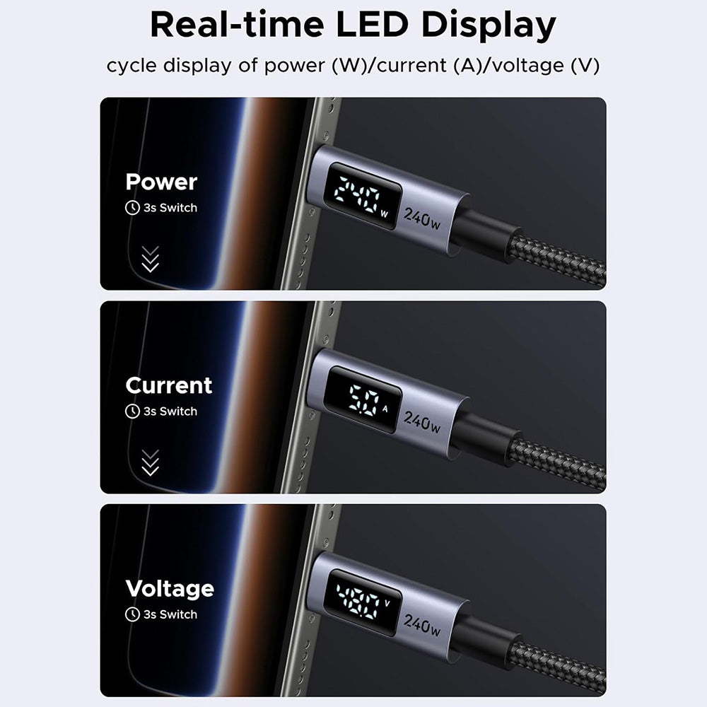 USB-C - USB-C kabel za prijenos podataka i punjenje UGREEN 65867 Display, 240W, 2m, Siva