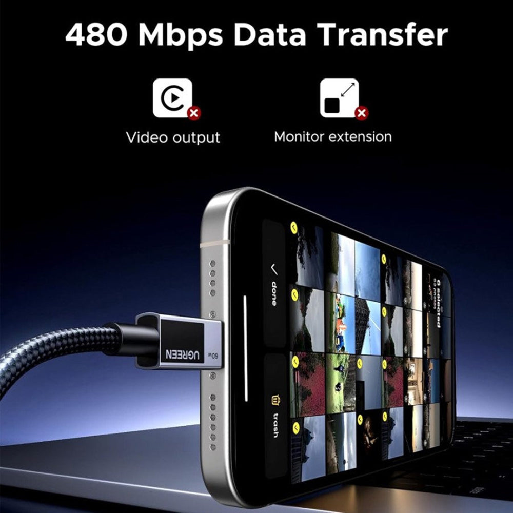 Kabel za podatke i punjenje USB-C - USB-C UGREEN L524, 60W, 1m, Sivi