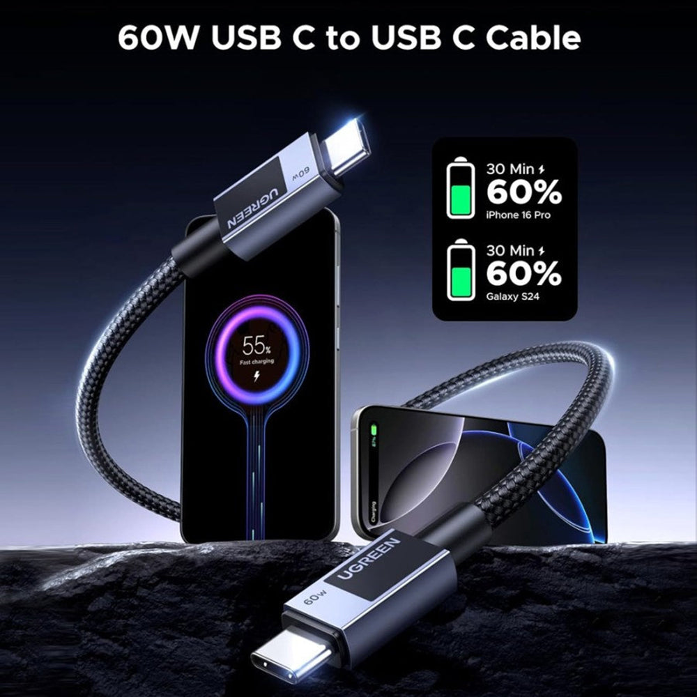 Kabel za podatke i punjenje USB-C - USB-C UGREEN L524, 60W, 1m, Sivi