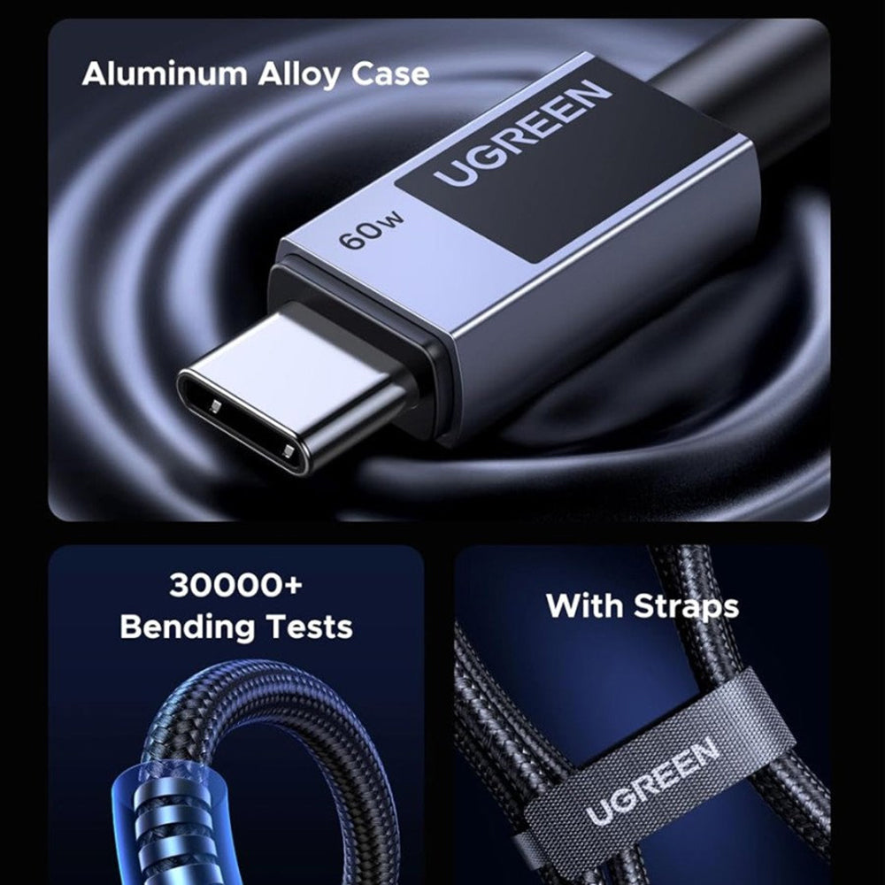 Kabel za podatke i punjenje USB-C - USB-C UGREEN L524, 60W, 1m, Sivi