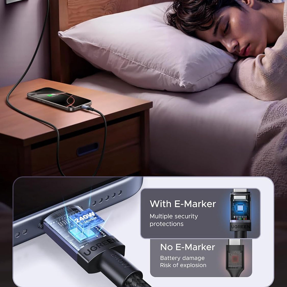 Kabel za podatke i punjenje USB-C - USB-C UGREEN L532, 240W, 3m, Sivi