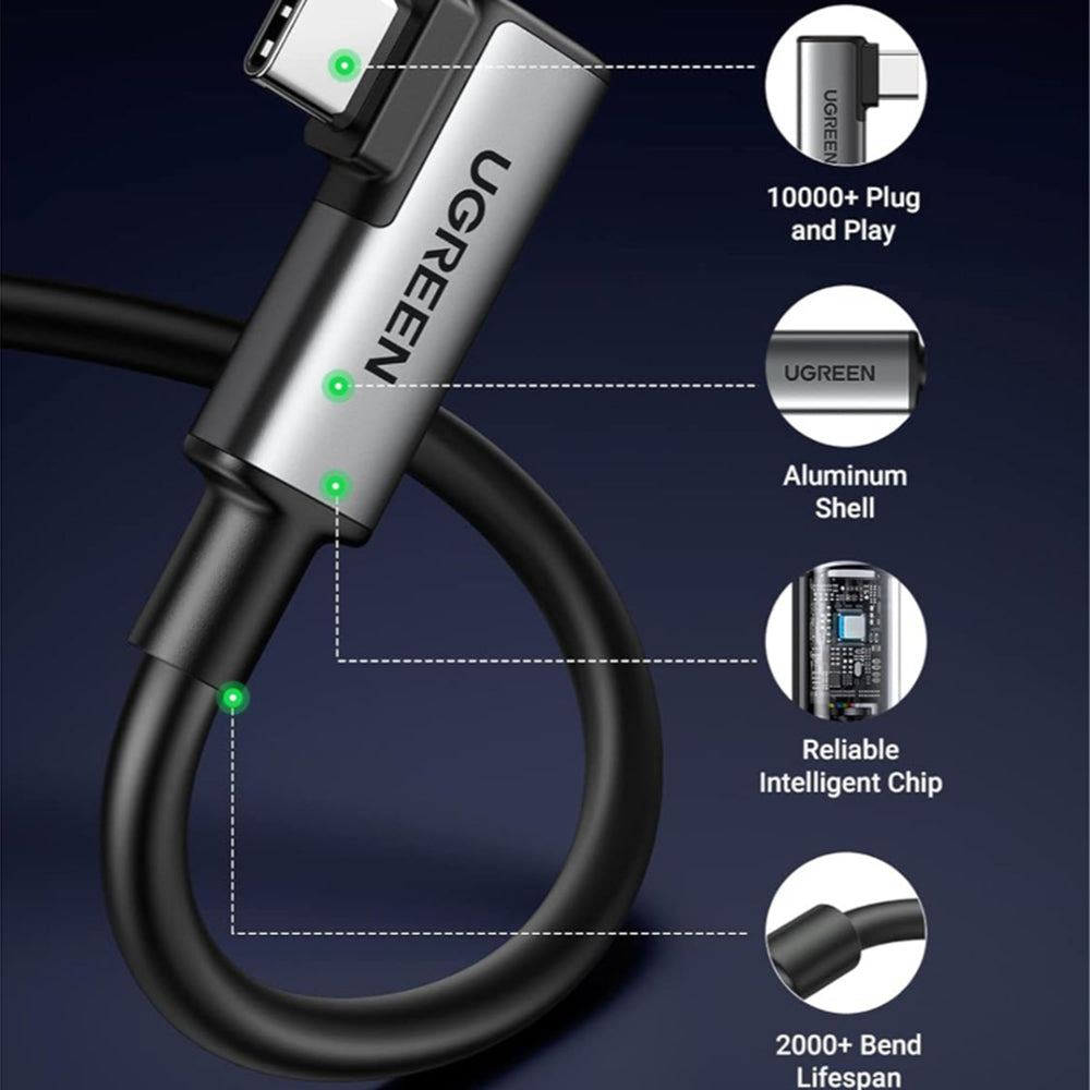 Kabel za podatke i punjenje USB-C - USB-C UGREEN US551 (90629) Angled, 60W, 5m, Crni