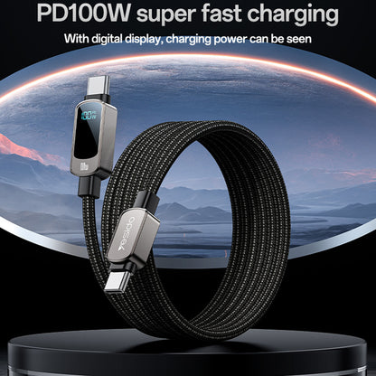 Kabel za prijenos podataka i punjenje USB-C - USB-C Yesido CA179 Display, 100W, 1.2m, Crni