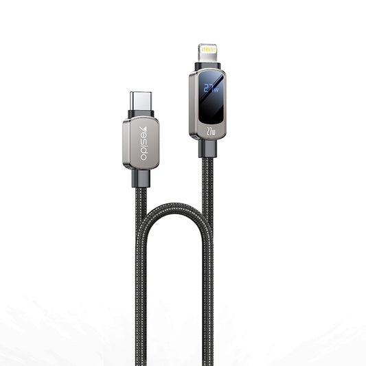 Kabel za podatke i punjenje USB-C - USB-C Yesido CA180 Display, 27W, 1.2m, Crni