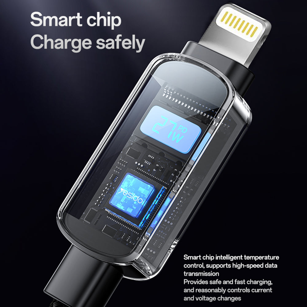 Kabel za podatke i punjenje USB-C - USB-C Yesido CA180 Display, 27W, 1.2m, Crni