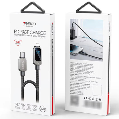Kabel za podatke i punjenje USB-C - USB-C Yesido CA180 Display, 27W, 1.2m, Crni