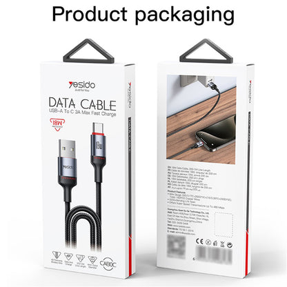 Kabel za prijenos podataka i punjenje USB-C - USB-C Yesido CA183, 60W, 2m, Crni