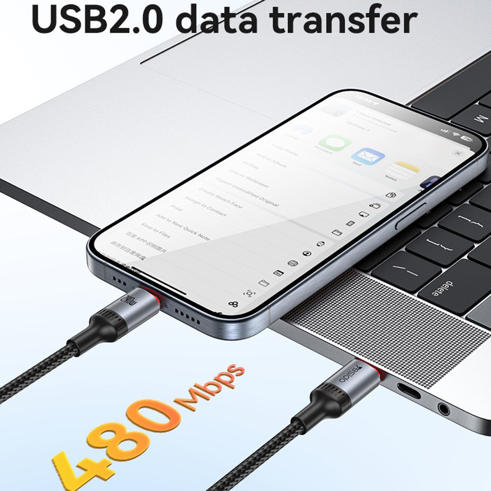 Kabel za prijenos podataka i punjenje USB-C - USB-C Yesido CA185, 240W, 1.2m, Crni