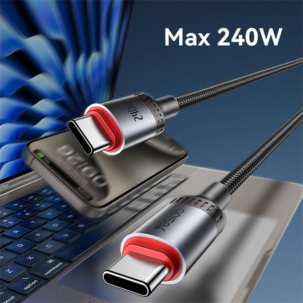 Kabel za prijenos podataka i punjenje USB-C - USB-C Yesido CA185, 240W, 1.2m, Crni