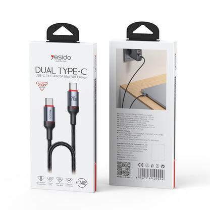 Kabel za prijenos podataka i punjenje USB-C - USB-C Yesido CA185, 240W, 1.2m, Crni