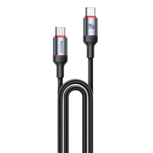 Kabel za prijenos podataka i punjenje USB-C - USB-C Yesido CA186, 240W, 2m, Crni