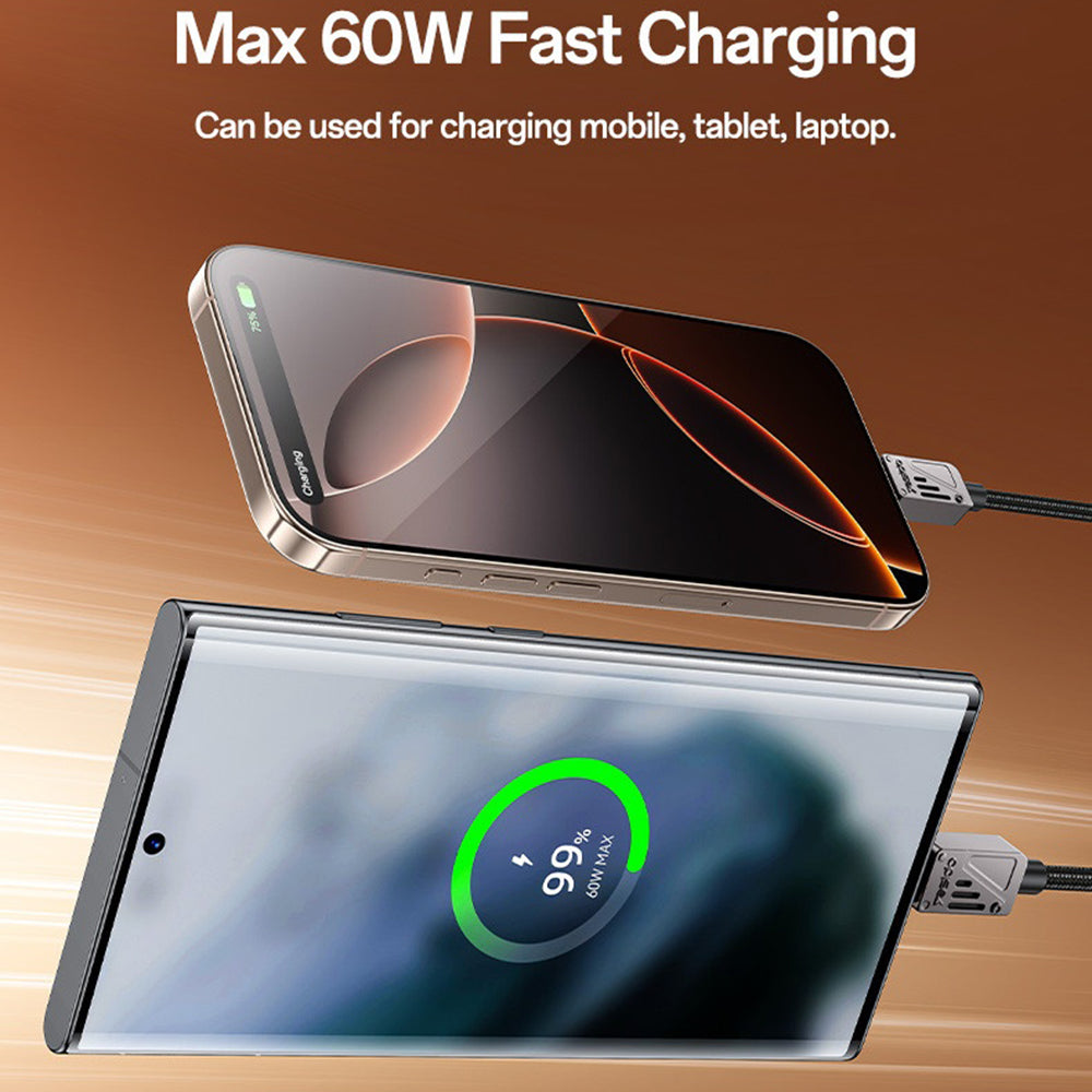Kabel za prijenos podataka i punjenje USB-C - USB-C Yesido CA196, 60W, 1.2m, Crni