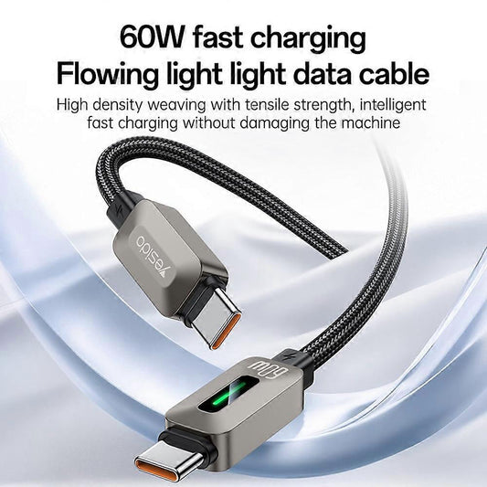 USB-C - USB-C kabel za prijenos podataka i punjenje Yesido CA198, 60W, 1.2m, Crna