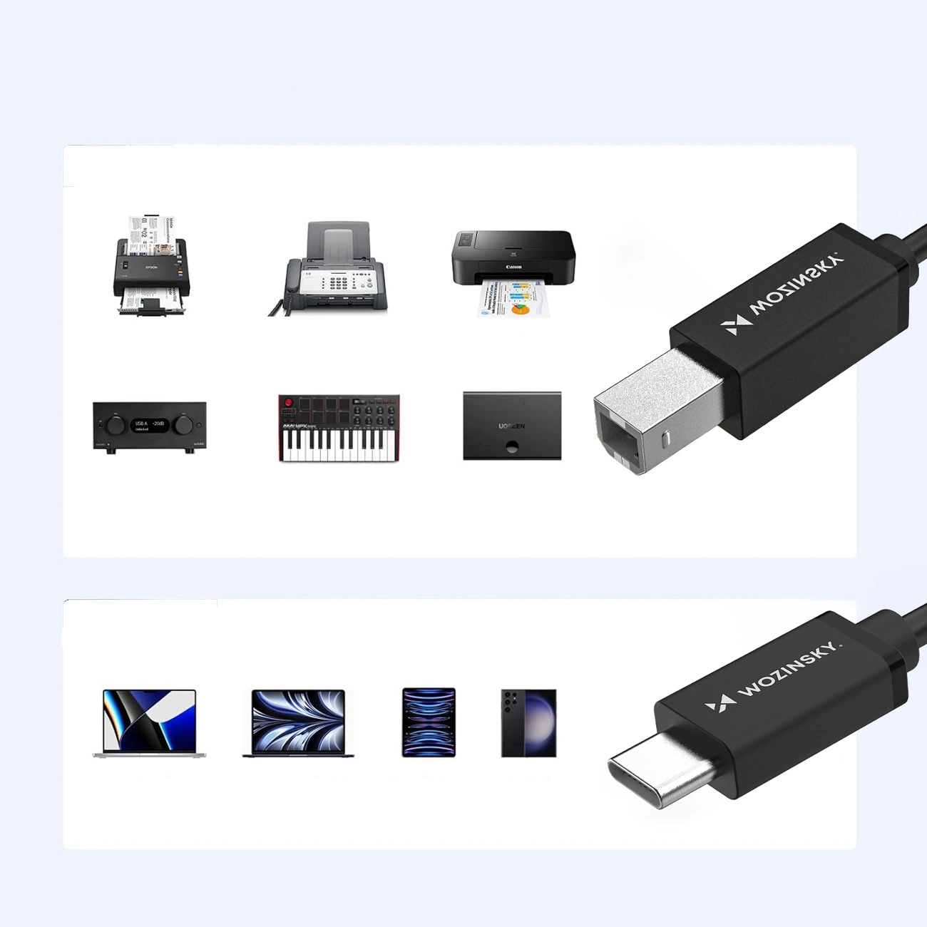 Kabel za pisač WZK WKDDY2S, USB-C - USB-B, 2m, Crna