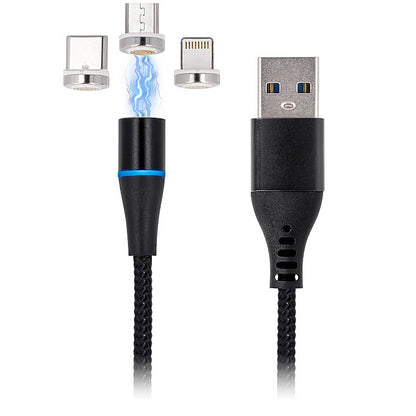 USB-A kabel za punjenje - Lightning / microUSB / USB-C MaXlife MXUC-02 Magnetni 3u1, 18W, 1m, Crna