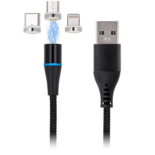 USB-A kabel za punjenje - Lightning / microUSB / USB-C MaXlife MXUC-02 Magnetni 3u1, 18W, 1m, Crna