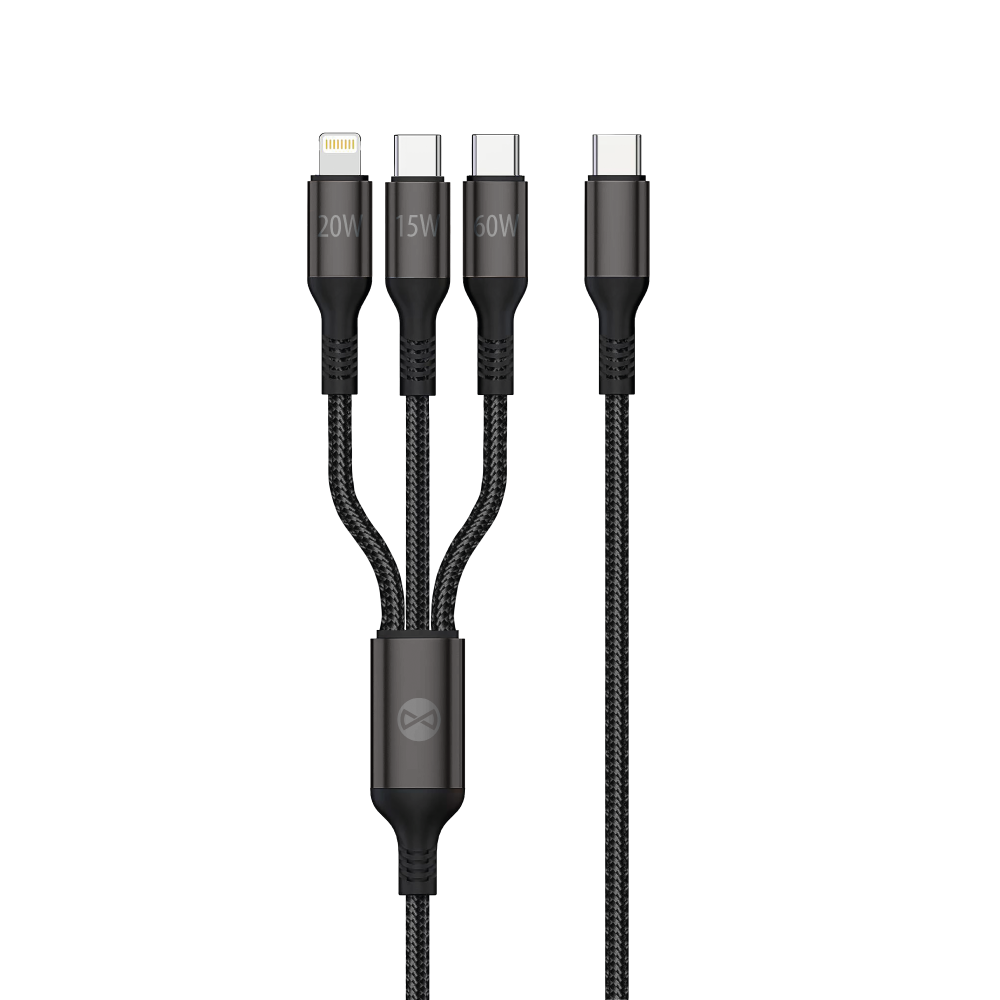 Forever 3in1 USB-A - Lightning / 2 x USB-C Forever 3in1 Charging Cable, 60W, 1.2m, Black