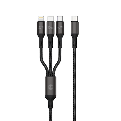 Forever 3in1 USB-A - Lightning / 2 x USB-C Forever 3in1 Charging Cable, 60W, 1.2m, Black