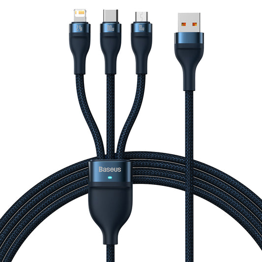 Kabel za punjenje USB-A - Lightning / microUSB / USB-C Baseus Flash Series II 3in1, 100W, 1.2m, Plavi CASS030003