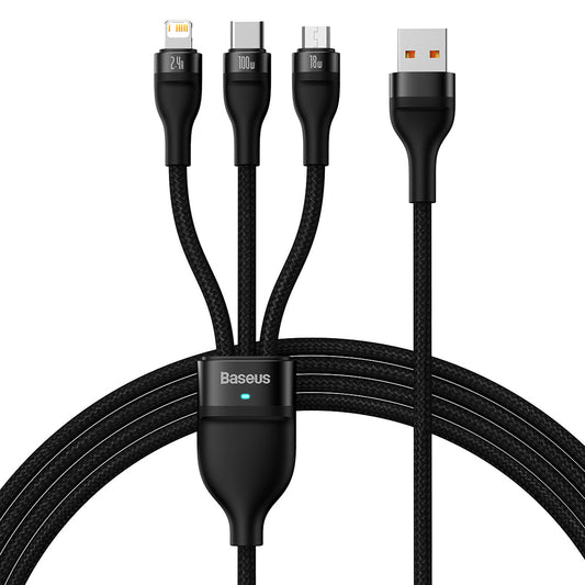 Kabel za punjenje USB-A - Lightning / microUSB / USB-C Baseus Flash Series II 3in1, 100W, 1.2m, Crni CASS030001