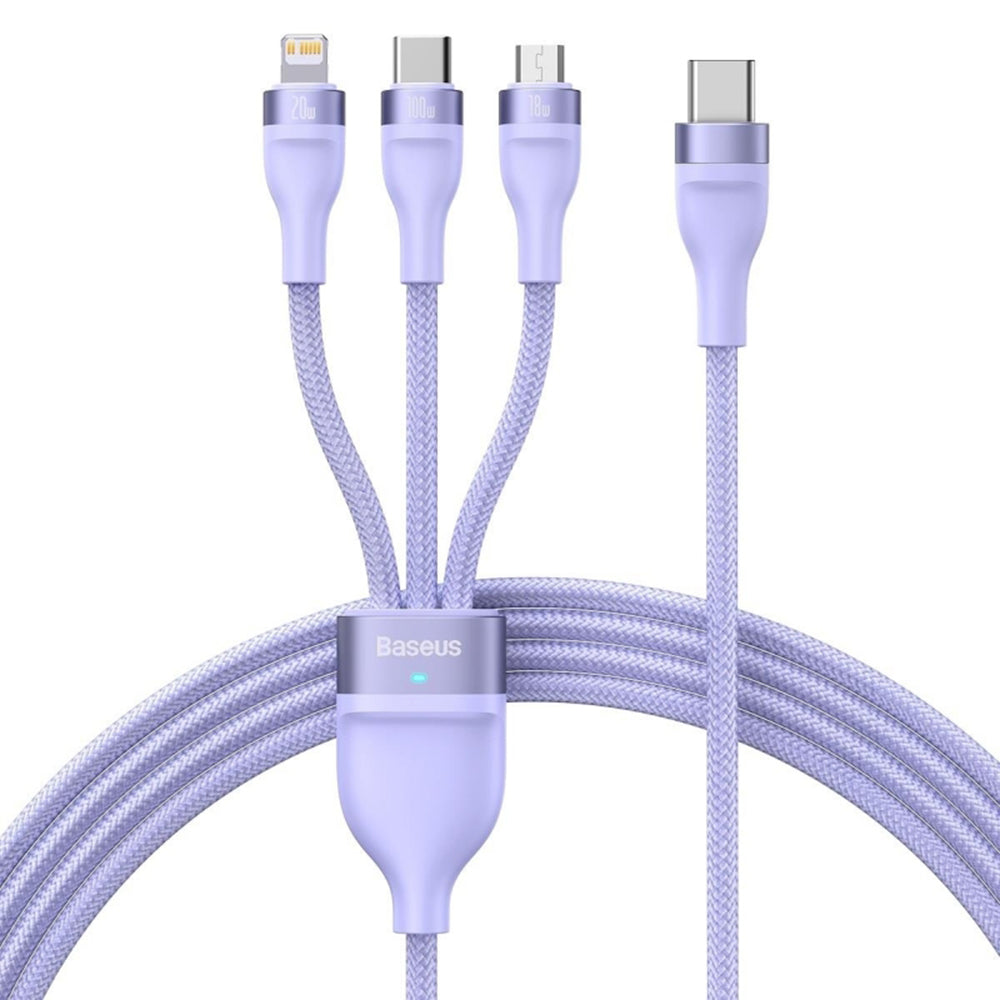 Kabel za punjenje USB-A - Lightning / microUSB / USB-C Baseus Flash Series II 3in1, 100W, 1.2m, Ljubičasti CASS030005