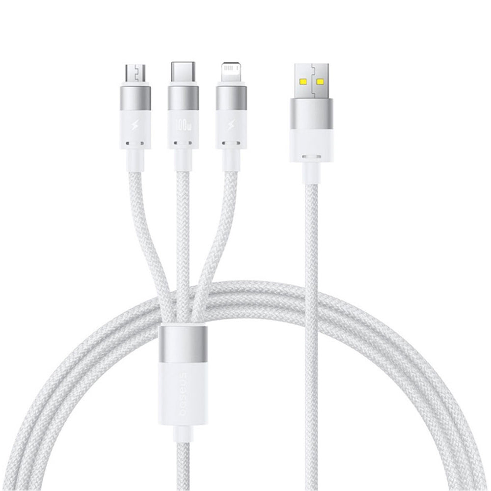 Kabel za punjenje USB-A - Lightning / microUSB / USB-C Baseus StarSpeed, 100W, 1.5m, Bijeli P10319900211-00