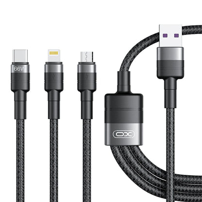 Kabel za punjenje USB-A - Lightning / microUSB / USB-C XO Design NB-Q191 3in1, 66W, 1.2m, Crni