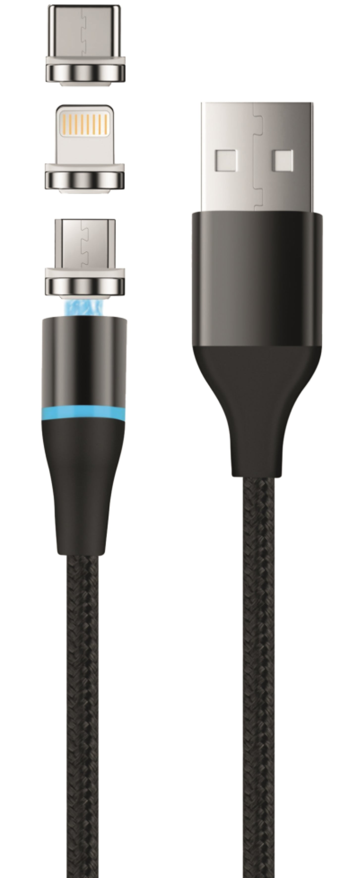 USB-A - Lightning / microUSB / USB-C Setty Magnetic DT 3in1 punjački kabel, 12.5W, 1m, Crni